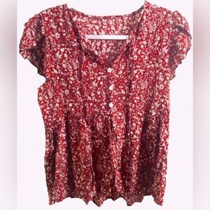 NWOT Floral ruffle blouse with butterfly sleeves size M